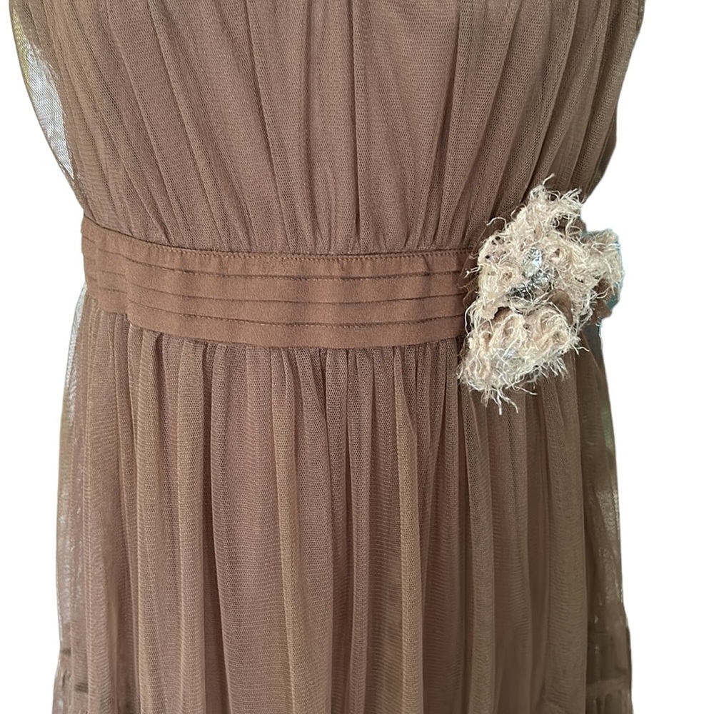 NWT Ryu Anthro Brown Tulle Crochet Knitted Floral Rosette Tie Cutout Dress - M - Picture 4 of 13
